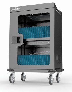 Manhattan USB-C laadtrolley (laadkast) voor 32 apparaten (iPad tot 13", MacBook Air tot 15", Chromebook tot 15,6"), ook voor tablets en smartphones, vakken 404×27,6×283 mm, laadkabels niet inbegrepen (USB-C-kabel 354868 aanbevolen), afsluitbaar