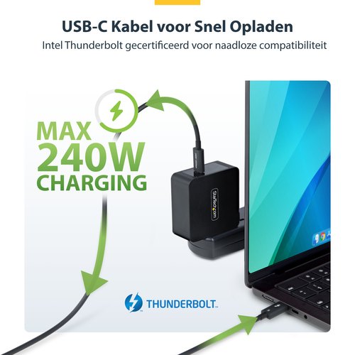 StarTech.com 50cm Thunderbolt 5 Kabel, 80Gbps/Tot 120Gbps, 240W PD EPR, 8K 60Hz, Thunderbolt-Gecertificeerde Kabel, Compatibel met Thunderbolt 4/USB4/USB-C