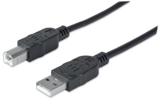 Manhattan USB-A naar USB-B kabel, 3 m, mannelijk naar mannelijk, 480 Mbps (USB 2.0), zwart, levenslange garantie, equivalent aan USB2HAB3M