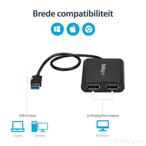 StarTech.com USB-naar-Dual DisplayPort-adapter - 4K 60Hz - USB 3.0 (5 Gbps)