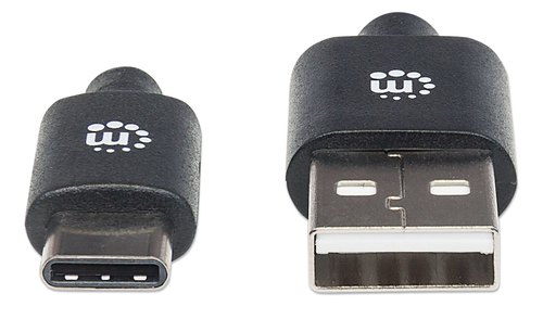 Manhattan USB-C naar USB-A kabel, 3 m, USB 2.0, 480 Mbps, Hi-Speed USB, zwart, levenslange garantie