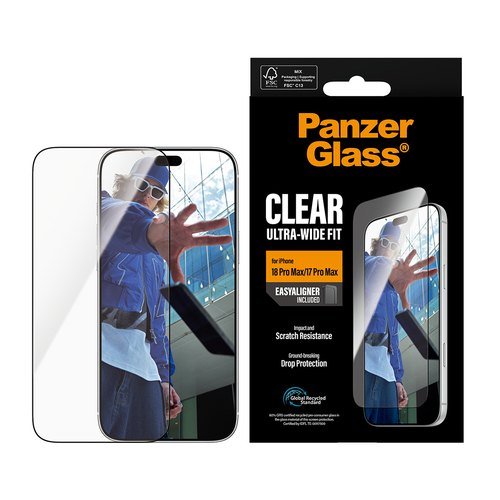 PanzerGlass ® Screen Protector iPhone 18 Pro Max | 17 Pro Max | Ultra-Wide Fit w. EasyAligner Doorzichtige schermbeschermer 1 stuk(s)