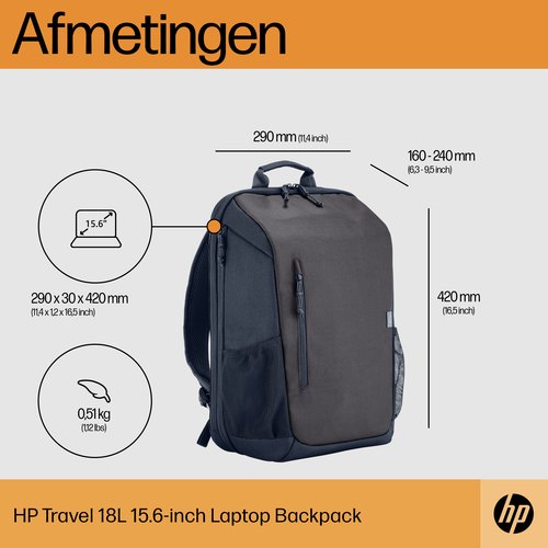 HP Travel 15,6 Laptop Backpack, 18 liter, Iron Grey