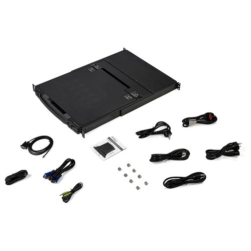 StarTech.com Dual Rail KVM Rack Console, HD 1080p, Single Port DVI/VGA KVM met 17" LCD Scherm voor Server Rack, Universele 1U LCD KVM Console met Kabels, USB Support, 50000 MTBF, QWERTY Keyboard