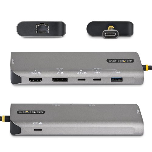 StarTech.com USB4 Multiport Adapter, Driverless Dual 4K voor macOS en Windows, 140W Power Delivery Charging, 3-Port 10Gbps Hub, 2.5GbE, Mini Dock