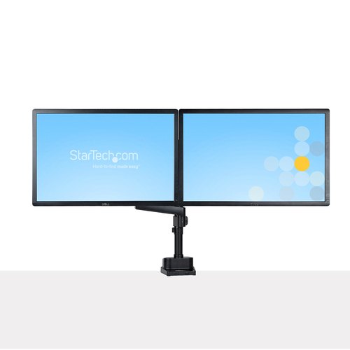 StarTech.com Dubbele Monitor Arm voor Bureaumontage, Full Motion Monitorbeugel voor 2x VESA-displays tot 32" (8kg), Verticale Stapelbare Armen, Hoogte verstelbaar/Articulerend - Bureauklem/Doorvoertule