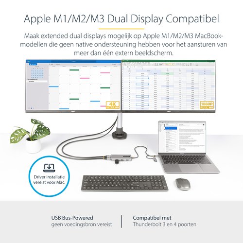 StarTech.com USB-C Multiport Adapter met Ingebouwde USB-C naar USB-A Dongle, Dual HDMI (4K30Hz/1080p60Hz), 3x USB-A 5Gbps, Mini Travel Dock, Laptop Docking Station, 40cm Kabel