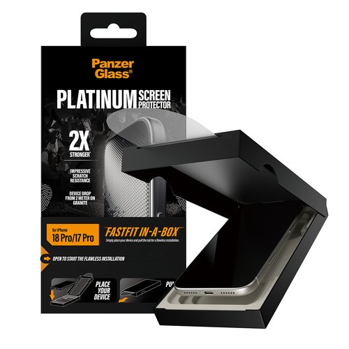 PanzerGlass ® Platinum Screen Protector iPhone 18 Pro | 17 Pro | Ultra-Wide Fit w. FASTFIT IN-A-BOX Doorzichtige schermbeschermer 1 stuk(s)
