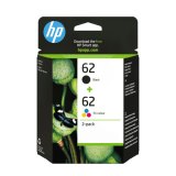 HP 62 originele zwarte/drie-kleuren inktcartridges, 2-pack
