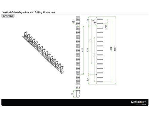 StarTech.com Verticale kabelmanager met D-ring haken 0U 1,8 m
