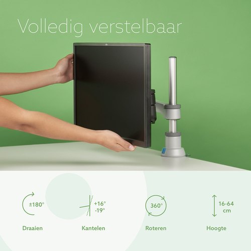 R-Go Tools Monitorarm R-Go Zepher, verstelbare enkele monitorarm, 100% circulair, tot 8 kg draagvermogen, zwart