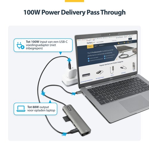 StarTech.com USB-C Multiport Adapter Hub, USB-C naar 4K 60Hz HDMI, Gigabit Ethernet en 100W Laptop Charging voor Macbook Pro / Air en Windows