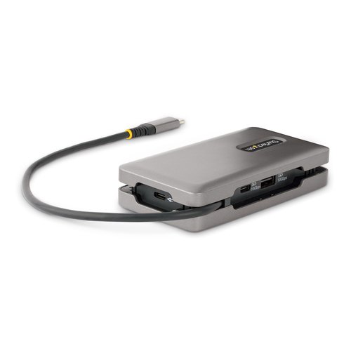 StarTech.com USB-C Multiport Adapter, 4K 60Hz HDMI/DP, 3-Port USB Hub, 100W Power Delivery Pass-Through, GbE, Travel Docking Station met Charging, Mini Dock, 30cm Wrap-Around Kabel
