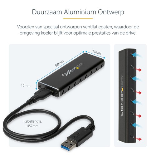 StarTech.com M.2 SSD Behuizing voor M.2 SATA SSDs - USB 3.0 (5Gbps) met UASP - Externe M.2 SSD Behuizing - Aluminum