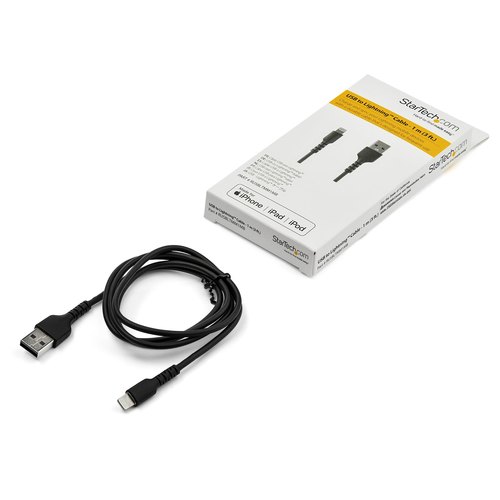 StarTech.com Premium USB-A naar Lightning Kabel 1m Zwart - USB Type A naar Lightning Charge & Sync Oplaadkabel - Verstevigd met Aramide Vezels - Apple MFi Gecertificeerd - iPad Air iPhone 12