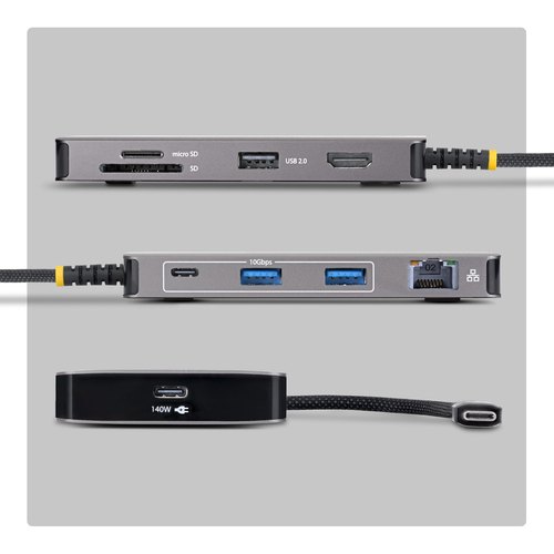 StarTech.com USB-C Multiport Adapter met 4K 60Hz HDMI, 140W PD, USB 10Gbps Hub, GbE, SD en MicroSD Slots, Plug-and-Play Mini Dock voor Dell, HP en Lenovo laptops