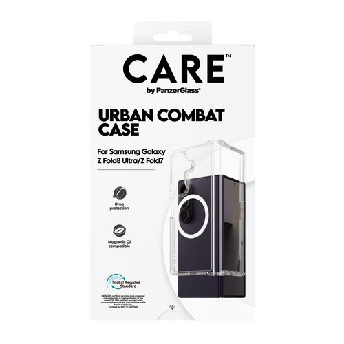 PanzerGlass CARE™ by ® Urban Combat Case Transparent w. White Qi Samsung Galaxy Fold8 Ultra | Fold7 mobiele telefoon behuizingen Hoes Transparant