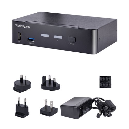 StarTech.com 2 Port USB C KVM Switch, DisplayPort KVM met 4K 60Hz UHD HDR Video, 3.5mm Audio, 4x USB HID en 2x USB A 3.2 Gen 1 5Gbps Hub, High-speed USB 3.0 Hub, Hot Key Schakeling, Thunderbolt 3/4 Compatibel