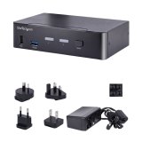 StarTech.com 2 Port USB C KVM Switch, DisplayPort KVM met 4K 60Hz UHD HDR Video, 3.5mm Audio, 4x USB HID en 2x USB A 3.2 Gen 1 5Gbps Hub, High-speed USB 3.0 Hub, Hot Key Schakeling, Thunderbolt 3/4 Compatibel