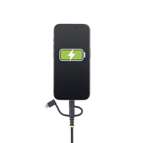 StarTech.com 1m Robuuste USB Multi Oplaadkabel, USB naar Lightning/Micro-USB/Type-C, Apple MFi Gecertificeerd, Aramide Mantel, Universele 3-in-1 USB Laadkabel voor iPhone/iPad/Android