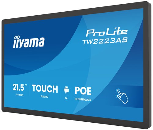 iiyama TW2223AS-B3P beeldkrant Interactief flatscreen 54,6 cm (21.5") Wifi 450 cd/m² Full HD Zwart Touchscreen Type processor Android 24/7
