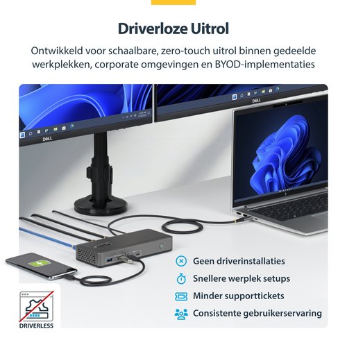 StarTech.com Dual-Monitor USB-C Docking Station, HDMI, 4K 60Hz, 100W Laptop Charging, 1GbE, Driverless, Multi-Monitor Dock voor Windows
