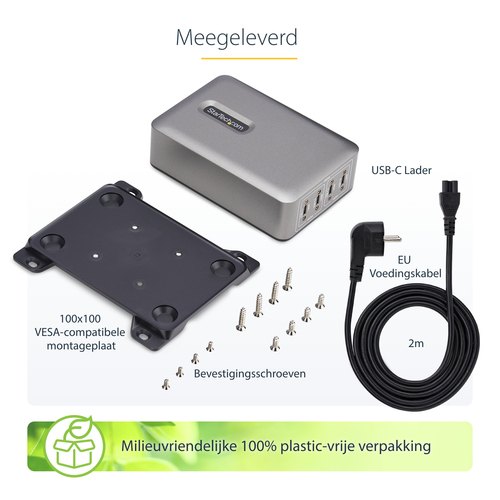 StarTech.com 4-Port Multi-Device USB-C Oplader, Totaal 240W, Single Port 140W EPR, PD 3.1, Poorten met Schroefvergrendeling, Opbouwmontage, Ideaal voor Vergaderzalen