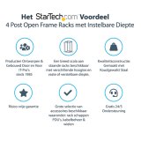 StarTech.com 4-Post 12U Mobiel Open Frame Server Rack, 19" Patchkast met Wielen en 4 Stijlen, Open Serverkast met Verstelbare Diepte voor Computer / AV / Netwerk Apparatuur - Wielen, Stelvoeten of Vloermontage