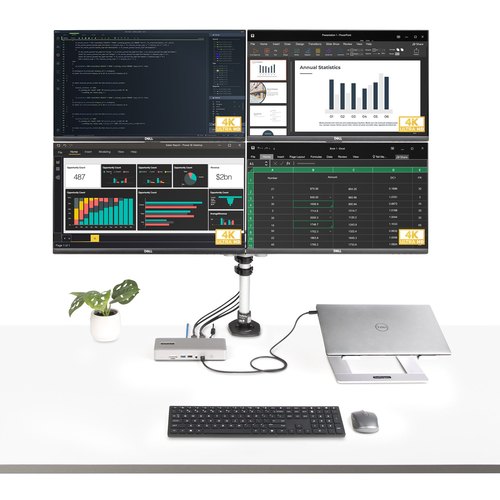 StarTech.com Universeel USB4 & Thunderbolt 4 Docking Station, Quad Display op Windows, Dual Display op MacBook, HDMI DP Dock met 100W Laptop Charging