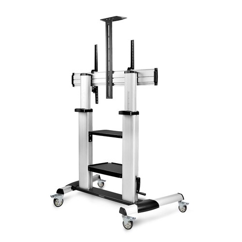 StarTech.com Verrijdbare TV Standaard op Wielen voor 60-100inch Flat Screens tot 100kg, In Hoogte Verstelbaar via Krukas, Mobiele Televisie Standaard/Trolley