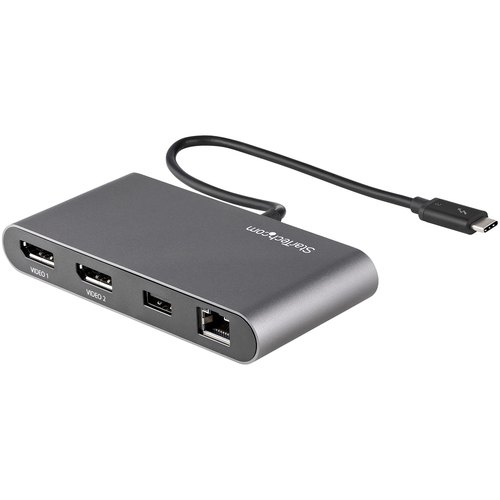 StarTech.com Dual-Monitor Thunderbolt Mini Dock, 4K 60Hz DisplayPort, Driverloze Hub voor Windows & Mac, Gigabit Ethernet, 1x USB-A (USB 5Gbps), 28cm Kabel