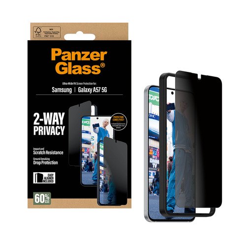 PanzerGlass ® 2-Way Privacy Screen Protector Samsung Galaxy A57 5G | Ultra-Wide Fit w. EasyAligner Doorzichtige schermbeschermer 1 stuk(s)