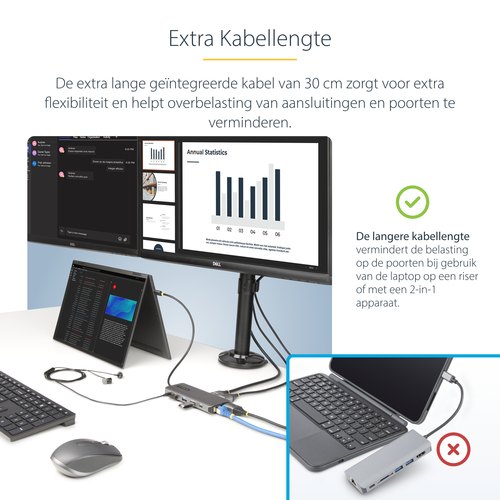 StarTech.com USB-C Triple Monitor Multiport Adapter, 5Gbps, Dual 4K 60Hz + 4K 30Hz HDMI & DisplayPort, 4-Port USB Hub, 100W PD Pass-Through, GbE, SD/MicroSD Kaartlezers