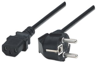 Manhattan Voedingskabel, Europese Schuko-stekker (CEE 7/4) naar C13-connector, 1,8 m, 16 A, zwart, netkabel, levenslange garantie