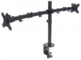 Manhattan Bureaubeugel voor 2 TV’s en monitoren (Volledig Verstelbaar), voor schermen 10"–27", met tafelklem, VESA-compatibiliteit: 75x75 en 100x100 mm (controleer de afmetingen van de vier montagegaten aan de achterzijde), max. 8 kg per scherm, zwart