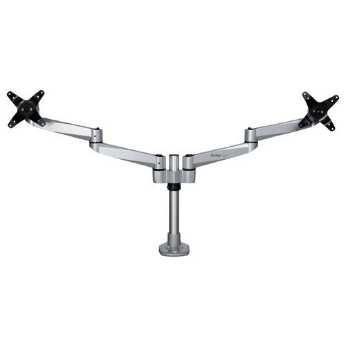 StarTech.com Dual Monitor Arm, Premium Scharnierende Bureau Monitor Beugel voor VESA Schermen tot 30" (10kg), Monitorsteun met Verstelbare Hoogte, Draaien/Kantelen/Zwenken, Klem/Doorvoertule, Zilver