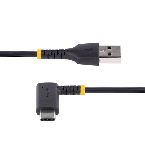 StarTech.com 15cm USB A naar USB-C Oplaadkabel, Robuuste Fast Charge USB A naar USB-C Data Kabel, Haakse Type-C Kabel, Rugged Aramide Vezel, 3A, Zwart