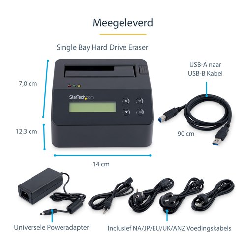 StarTech.com Single Bay Hard Drive Wisser, Standalone HDD/SSD Sanitizer/Eraser, 4Kn, USB 3.0 naar SATA III (6 Gbps), 9 Wismodi, LCD Display, Hard Disk Secure Erase Dock, DB-9 Printer Poort, TAA Compliant