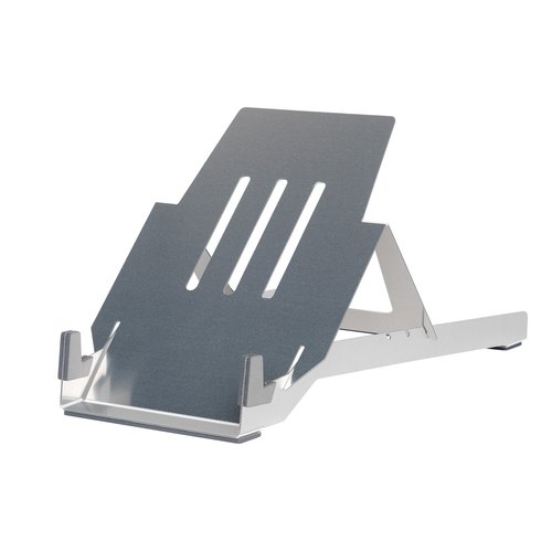 R-Go Tools Laptophouder R-Go Riser Basic, inklapbare en verstelbare laptopverhoger, aluminium, zilver
