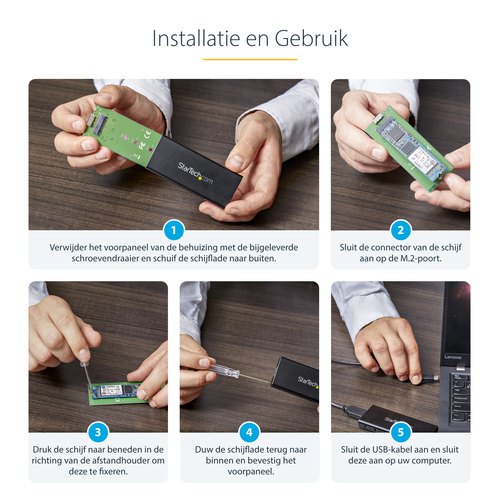 StarTech.com M.2 SSD behuizing voor M.2 SATA SSD - USB 3.1 (10Gbps) met USB-C kabel