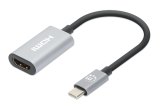 Manhattan USB-C naar HDMI adapterkabel, 4K@60Hz, 11 cm, mannelijk naar mannelijk, zwart/zilver, 3 jaar garantie