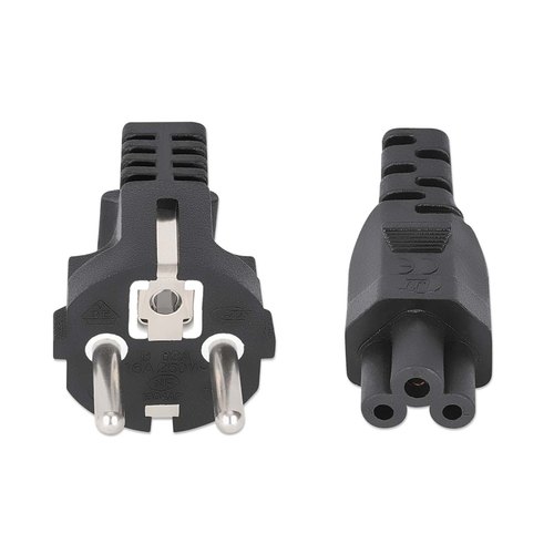 Manhattan Voedingskabel, Europese Schuko-stekker (CEE 7/4) naar C5-connector (klaver), 1 m, 2.5 A, zwart, netkabel, levenslange garantie