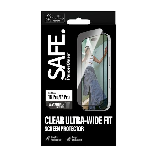 PanzerGlass SAFE. by ® Screen Protector iPhone 18 Pro | 17 Pro | Ultra-Wide Fit w. EasyAligner Doorzichtige schermbeschermer 1 stuk(s)