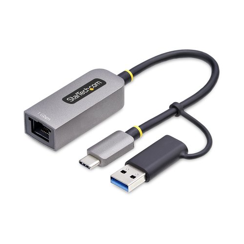 StarTech.com USB-C naar Ethernet Adapter met USB-A Dongle, 10/100/1000Mbps, USB 3.0 naar Gigabit Ethernet Netwerk Adapter, 15cm Ingebouwde Kabel, USB GbE Adapter