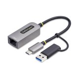 StarTech.com USB-C naar Ethernet Adapter met USB-A Dongle, 10/100/1000Mbps, USB 3.0 naar Gigabit Ethernet Netwerk Adapter, 15cm Ingebouwde Kabel, USB GbE Adapter