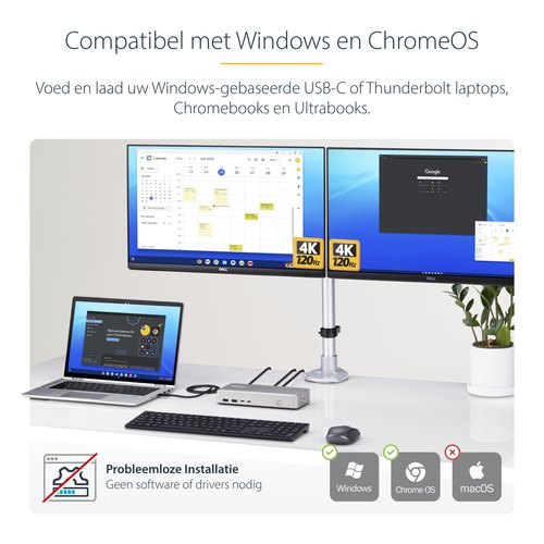 StarTech.com Dual-Monitor USB4 Docking Station, Dual 4K 120Hz of Single 8K 60Hz HDMI, 100W Laptop Charging, 2.5GbE, USB-C Multi-Monitor Dock, Zonder Drivers