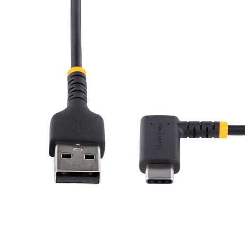 StarTech.com 1m USB A naar USB-C Oplaadkabel, Robuuste Fast Charge USB A naar USB-C Data Kabel, Haakse Type-C Kabel, Rugged Aramide Vezel, 3A, Zwart