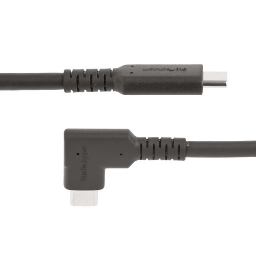 StarTech.com 1m Haakse USB-C Kabel, Rugged, USB 3.2 Gen 2 (10 Gbps), USB C naar C Data transfer Kabel met Rechte Hoek, 4K 60Hz DP Alt Mode, 100W Power Delivery, USB Type-C Kabel