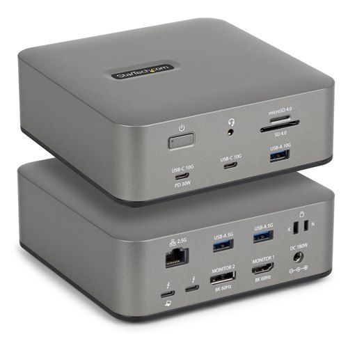 StarTech.com Thunderbolt 5 Universeel Docking Station, Multi-Display Hub, 8K 60Hz of 4K 144Hz, 120Gbps Bandwidth Boost, 140W PD, 30W Phone Charging, USB 10Gbps, 2.5G LAN