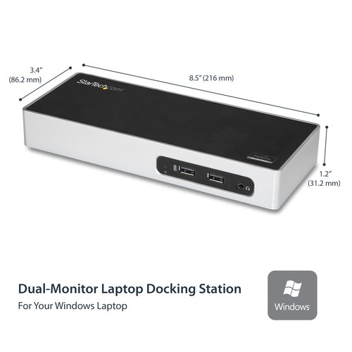StarTech.com USB 3.0 Docking Station - Dual Monitor Laptop Docking Station met HDMI & DVI/VGA Video - 6-port USB 3.1 Gen 1 5Gbps Hub, GbE, Audio - Universeel USB Type-A Dock - Windows & Mac